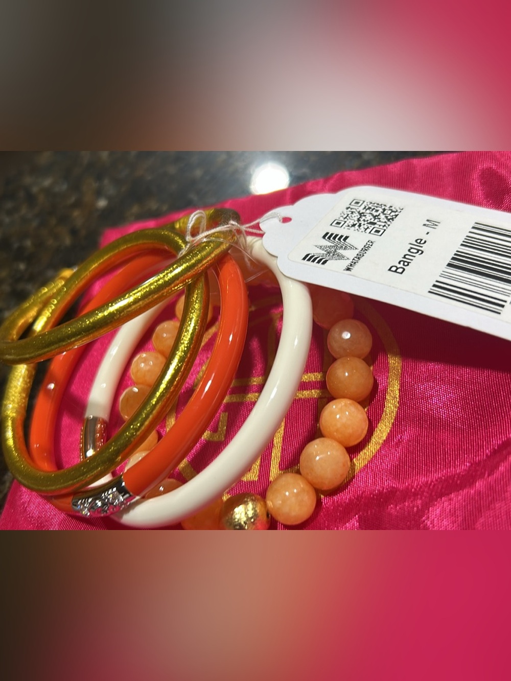 Women’s Orange, Gold & White Stacked Bangle Bracelet Set